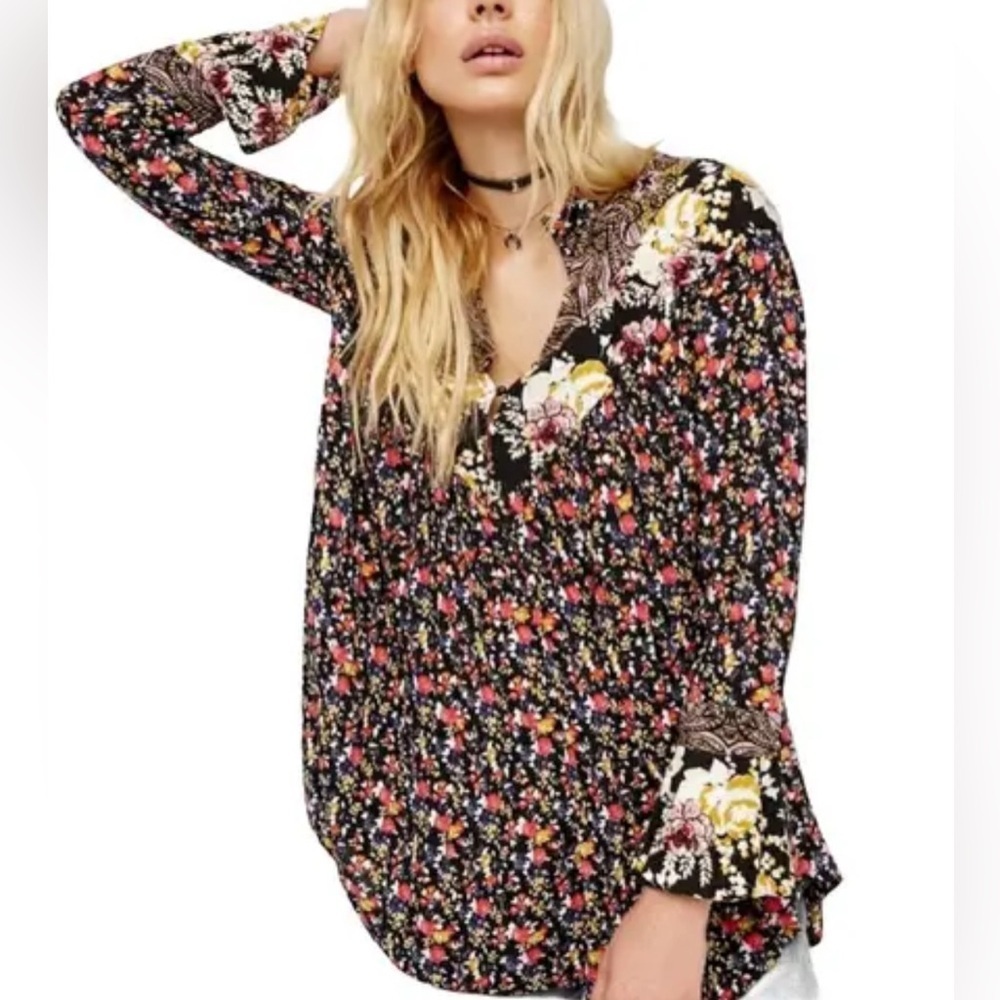 Free People Women’s XS Wildflower Fields Floral Boho Bell Sleeve Long Sleeve Top